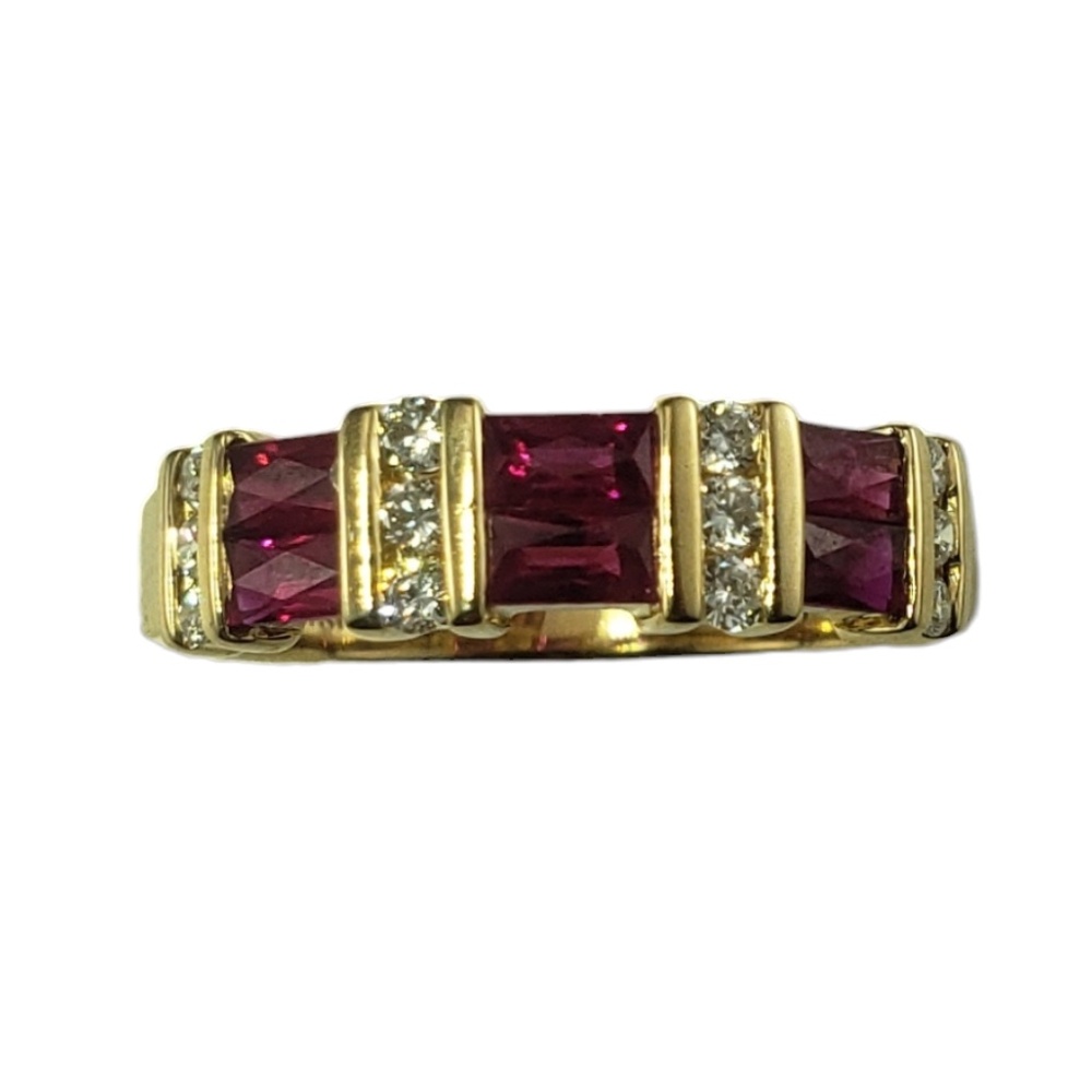 14K Gold Lab Created Ruby & Diamond Ring Size 7.25 Lab Certified  #16168